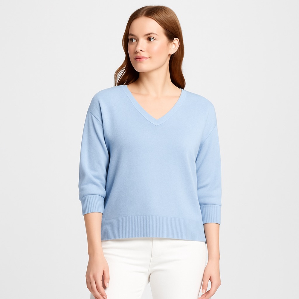 Premier Light Blue V-Neck Lightweight Sweater – Size L